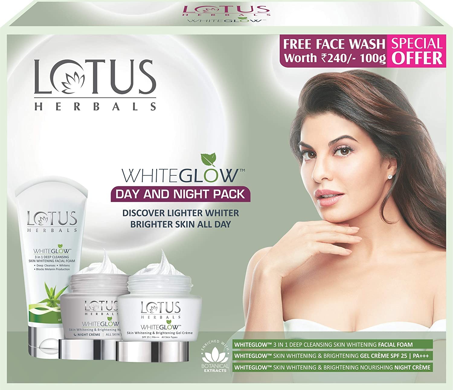 Lotus Herbals White Glow Day And Night Pack with free Face wash,220gm